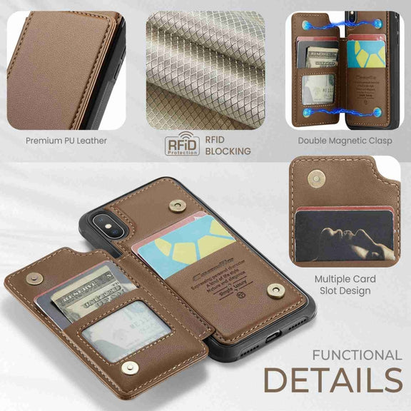 For iPhone XS / X CaseMe C22 Card Slots Holder RFID Anti-theft Phone Case(Brown)