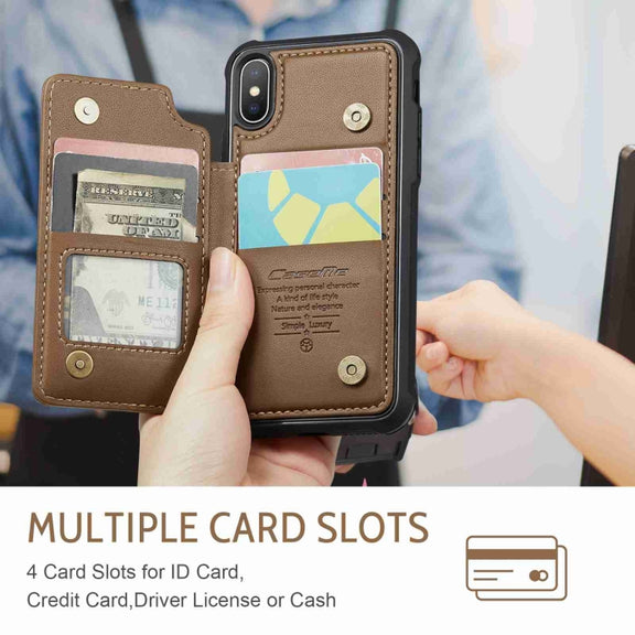 For iPhone XS / X CaseMe C22 Card Slots Holder RFID Anti-theft Phone Case(Brown)