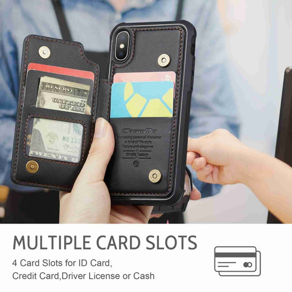 For iPhone XS / X CaseMe C22 Card Slots Holder RFID Anti-theft Phone Case(Black)