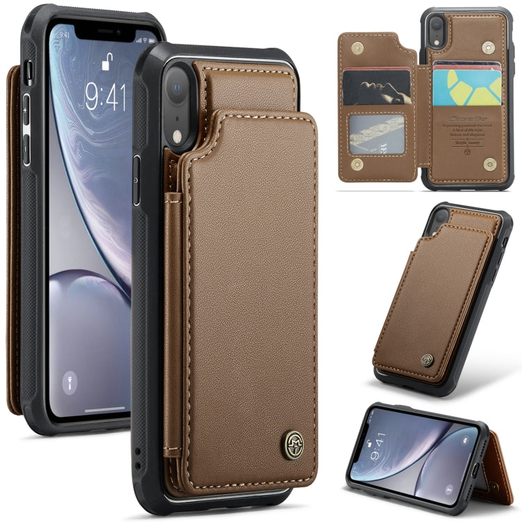 For iPhone XR CaseMe C22 Card Slots Holder RFID Anti-theft Phone Case(Brown) - free shipping - PMC Jewellery - Order now!