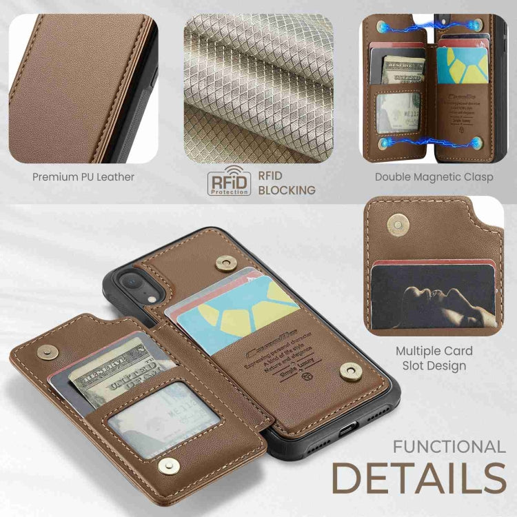 For iPhone XR CaseMe C22 Card Slots Holder RFID Anti-theft Phone Case(Brown) - free shipping - PMC Jewellery - Order now!