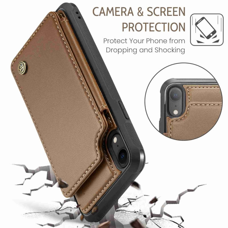 For iPhone XR CaseMe C22 Card Slots Holder RFID Anti-theft Phone Case(Brown) - free shipping - PMC Jewellery - Order now!