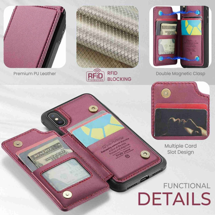 For iPhone XS Max CaseMe C22 Card Slots Holder RFID Anti-theft Phone Case(Wine Red) - More iPhone Cases by CaseMe | Online Shopping South Africa | PMC Jewellery | Buy Now Pay Later Mobicred