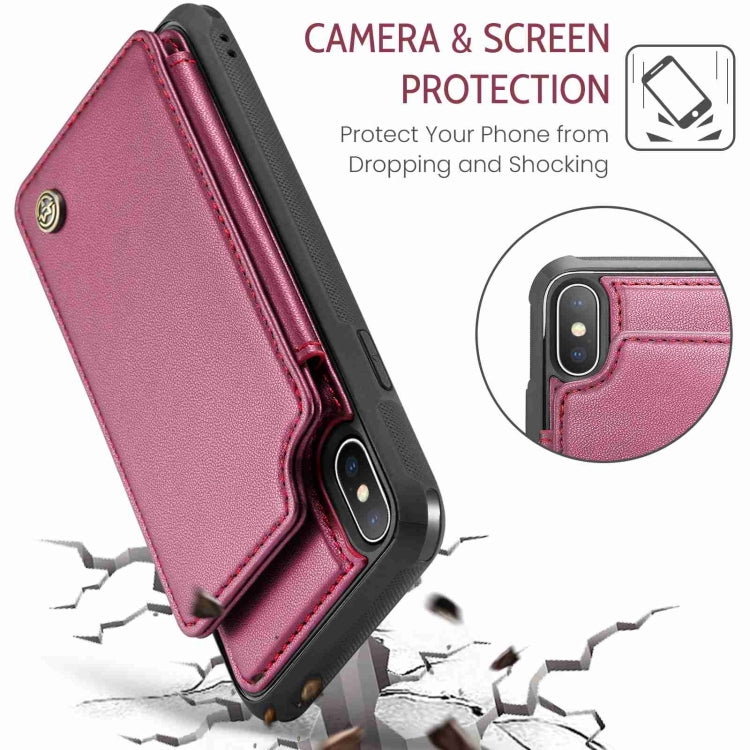 For iPhone XS Max CaseMe C22 Card Slots Holder RFID Anti-theft Phone Case(Wine Red) - More iPhone Cases by CaseMe | Online Shopping South Africa | PMC Jewellery | Buy Now Pay Later Mobicred