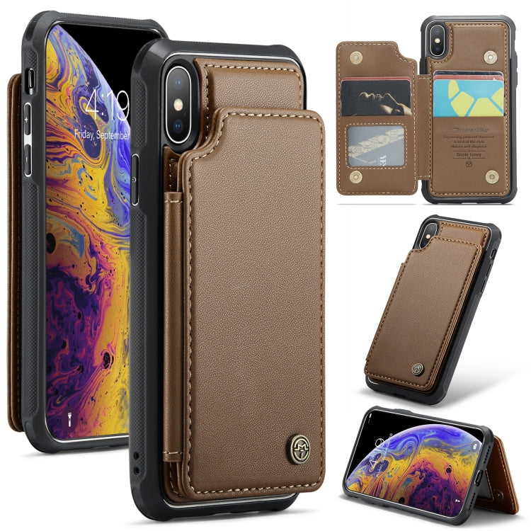 For iPhone XS Max CaseMe C22 Card Slots Holder RFID Anti-theft Phone Case(Brown) - free shipping - PMC Jewellery - Order now!