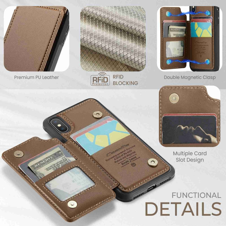 For iPhone XS Max CaseMe C22 Card Slots Holder RFID Anti-theft Phone Case(Brown) - free shipping - PMC Jewellery - Order now!