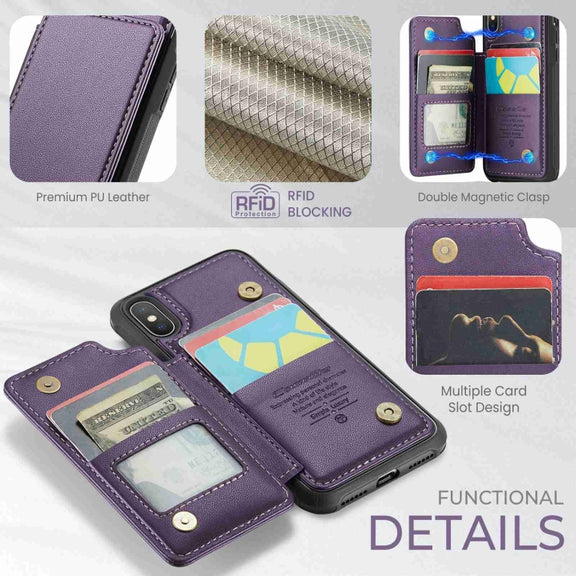 For iPhone XS Max CaseMe C22 Card Slots Holder RFID Anti-theft Phone Case(Purple)