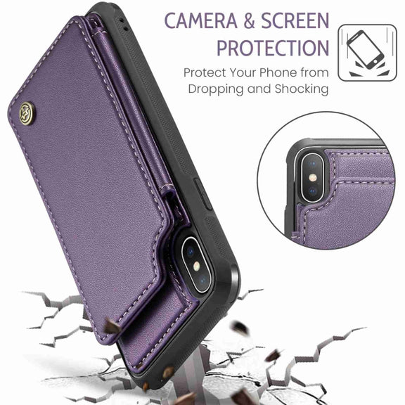 For iPhone XS Max CaseMe C22 Card Slots Holder RFID Anti-theft Phone Case(Purple)