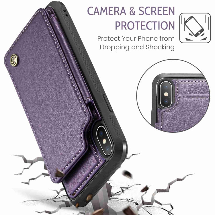 For iPhone XS Max CaseMe C22 Card Slots Holder RFID Anti-theft Phone Case(Purple)