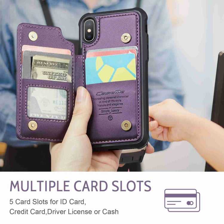 For iPhone XS Max CaseMe C22 Card Slots Holder RFID Anti-theft Phone Case(Purple)