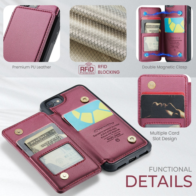 For iPhone SE 2022 / SE 2020 CaseMe C22 Card Slots Holder RFID Anti-theft Phone Case(Wine Red) - iPhone SE 2022 / 2020 / 8 / 7 Cases by CaseMe | Online Shopping South Africa | PMC Jewellery | Buy Now Pay Later Mobicred