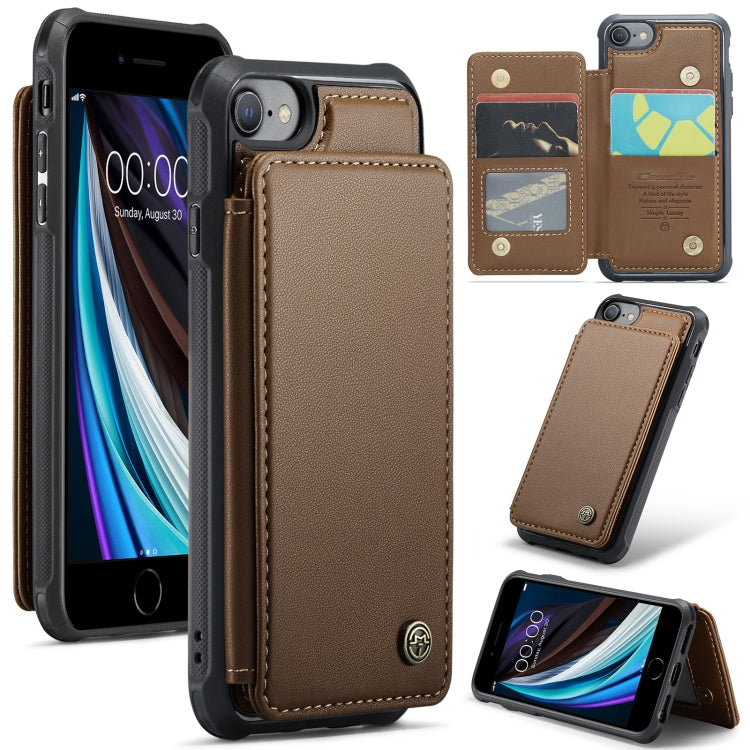 For iPhone SE 2022 / SE 2020 CaseMe C22 Card Slots Holder RFID Anti-theft Phone Case(Brown) - free shipping - PMC Jewellery - Order now!