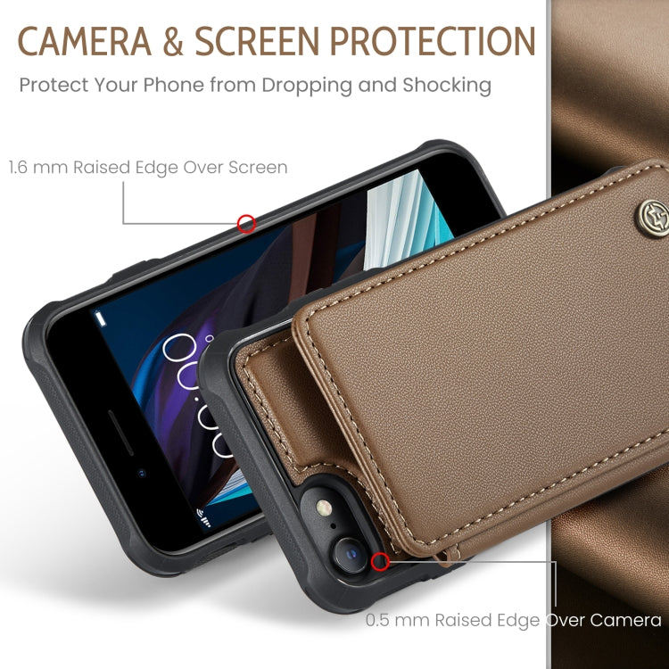 For iPhone SE 2022 / SE 2020 CaseMe C22 Card Slots Holder RFID Anti-theft Phone Case(Brown) - free shipping - PMC Jewellery - Order now!