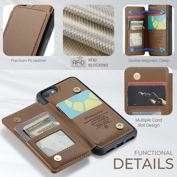 For iPhone SE 2022 / SE 2020 CaseMe C22 Card Slots Holder RFID Anti-theft Phone Case(Brown) - free shipping - PMC Jewellery - Order now!