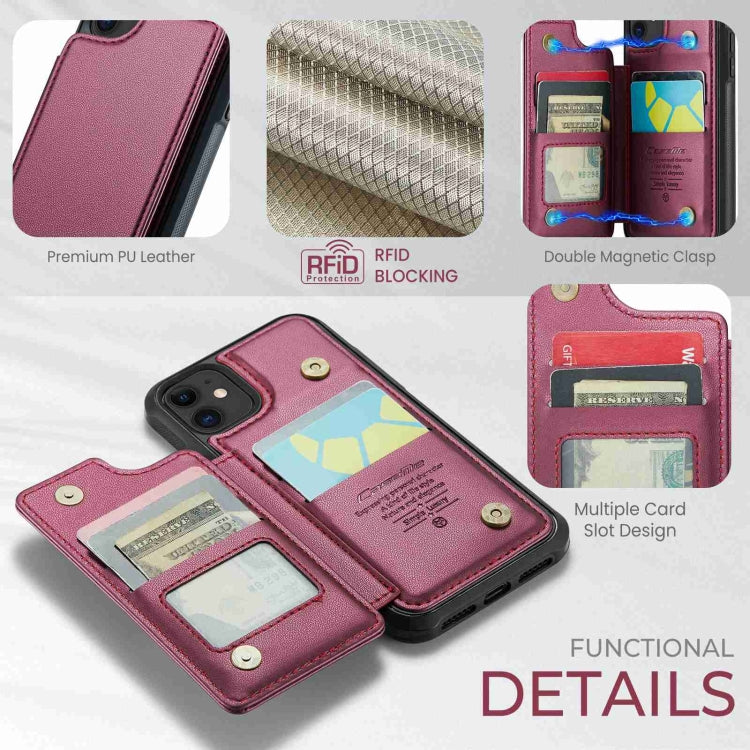 For iPhone 11 CaseMe C22 Card Slots Holder RFID Anti-theft Phone Case(Wine Red)