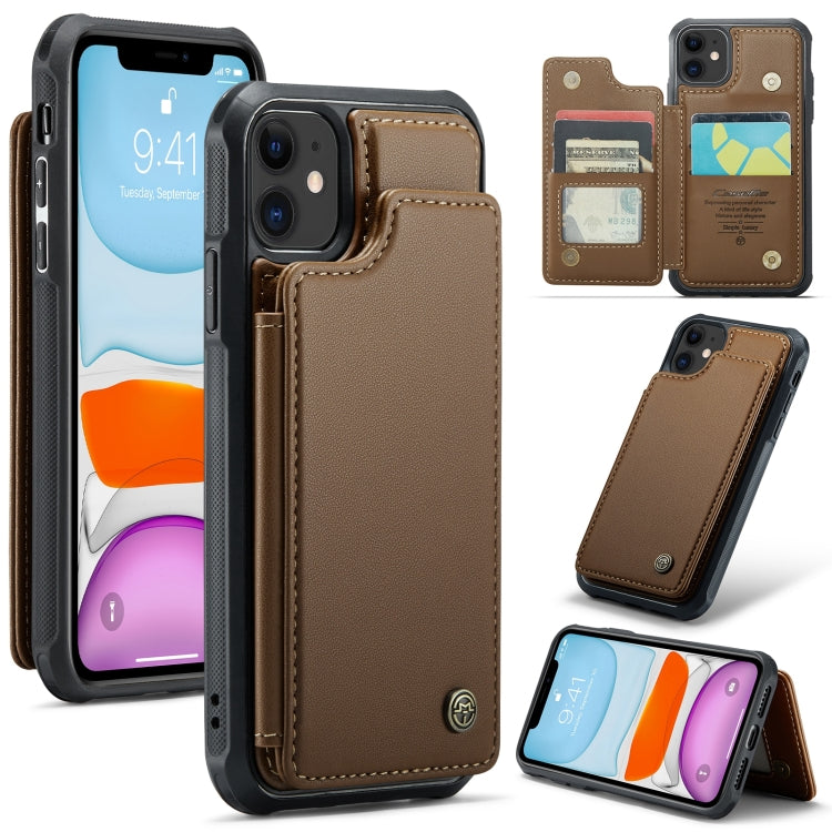 For iPhone 11 CaseMe C22 Card Slots Holder RFID Anti-theft Phone Case(Brown) - free shipping - PMC Jewellery - Order now!