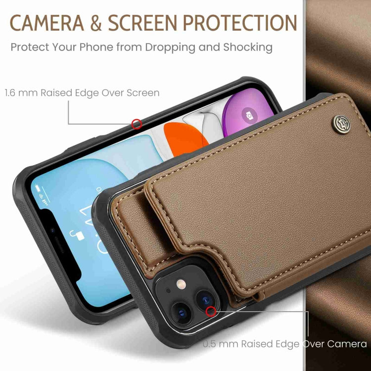 For iPhone 11 CaseMe C22 Card Slots Holder RFID Anti-theft Phone Case(Brown) - free shipping - PMC Jewellery - Order now!