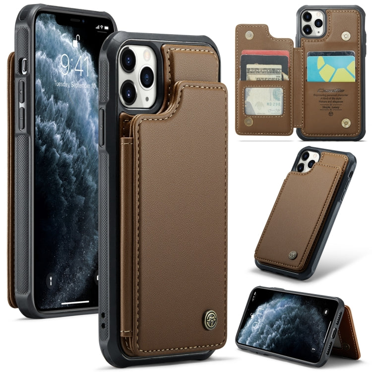 For iPhone 11 Pro CaseMe C22 Card Slots Holder RFID Anti-theft Phone Case(Brown) - free shipping - PMC Jewellery - Order now!