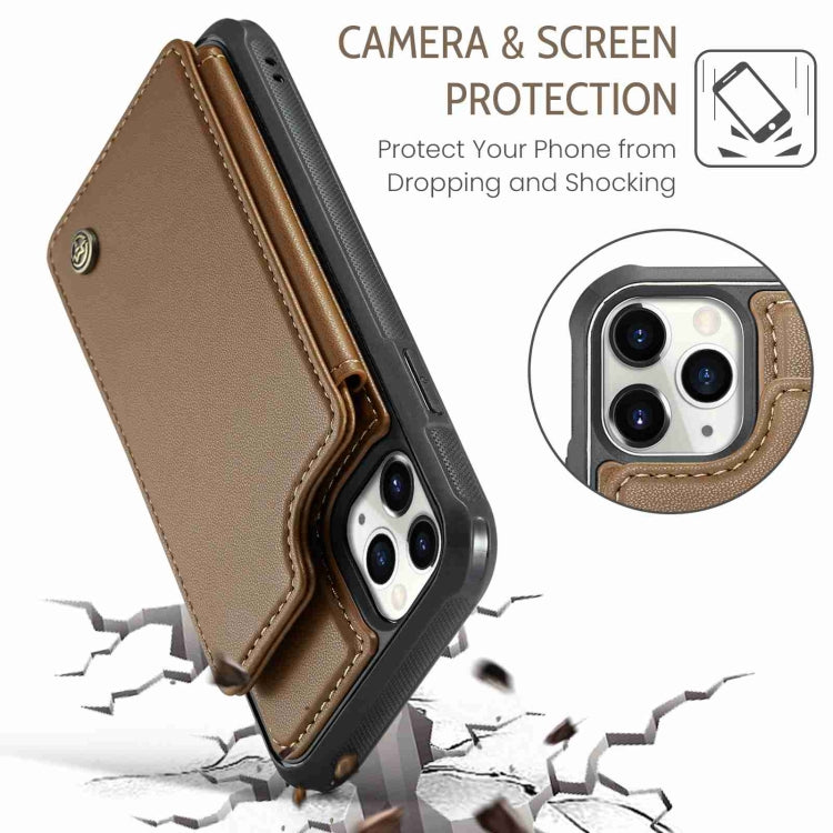 For iPhone 11 Pro CaseMe C22 Card Slots Holder RFID Anti-theft Phone Case(Brown) - free shipping - PMC Jewellery - Order now!