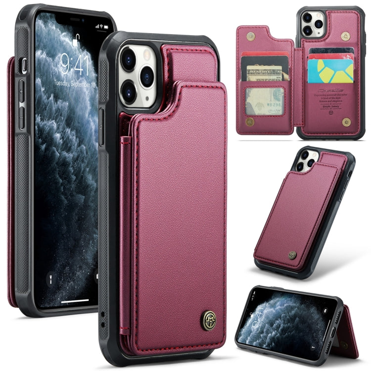 For iPhone 11 Pro Max CaseMe C22 Card Slots Holder RFID Anti-theft Phone Case(Wine Red) - free shipping - PMC Jewellery - Order now!