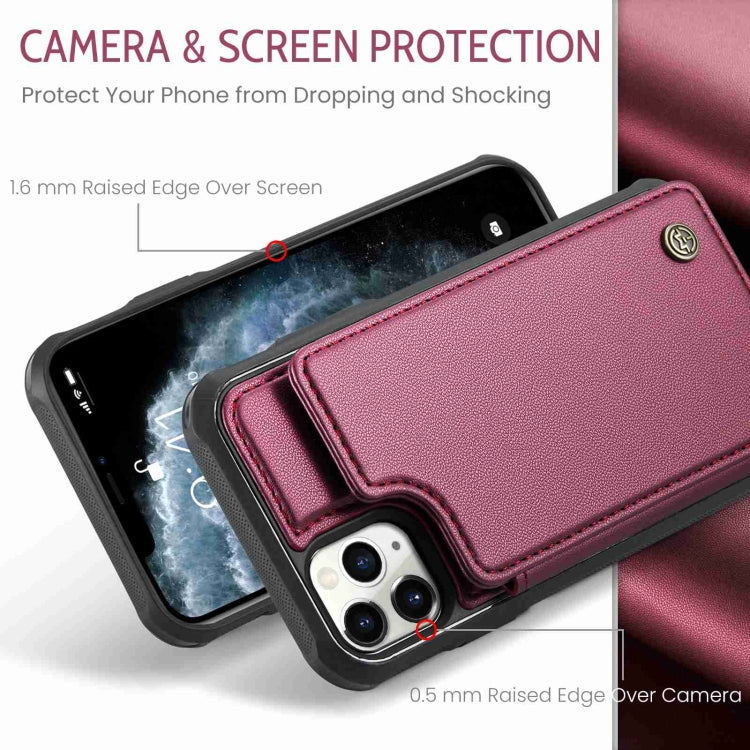 For iPhone 11 Pro Max CaseMe C22 Card Slots Holder RFID Anti-theft Phone Case(Wine Red) - free shipping - PMC Jewellery - Order now!