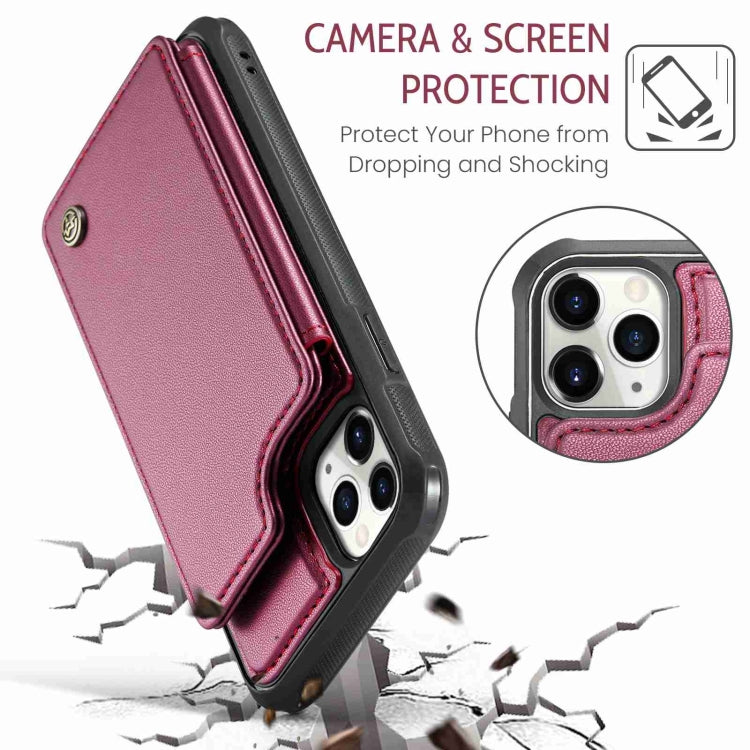 For iPhone 11 Pro Max CaseMe C22 Card Slots Holder RFID Anti-theft Phone Case(Wine Red) - free shipping - PMC Jewellery - Order now!