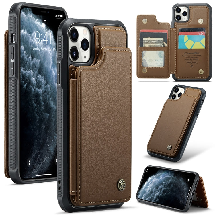For iPhone 11 Pro Max CaseMe C22 Card Slots Holder RFID Anti-theft Phone Case(Brown) - free shipping - PMC Jewellery - Order now!