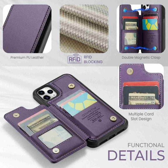 For iPhone 11 Pro Max CaseMe C22 Card Slots Holder RFID Anti-theft Phone Case(Purple)