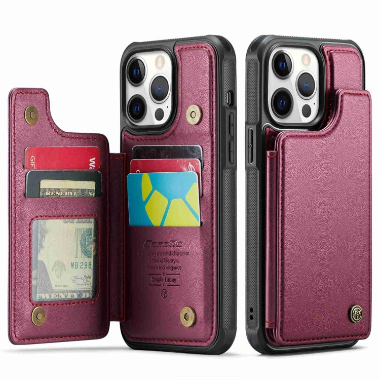 For iPhone 12 Pro Max CaseMe C22 Card Slots Holder RFID Anti-theft Phone Case(Wine Red) - free shipping - PMC Jewellery - Order now!