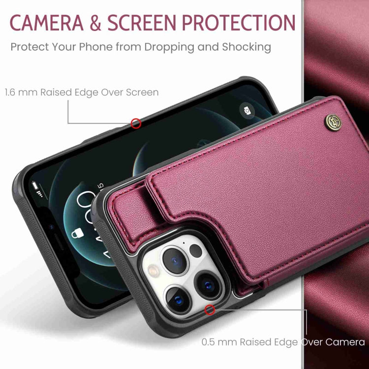 For iPhone 12 Pro Max CaseMe C22 Card Slots Holder RFID Anti-theft Phone Case(Wine Red) - free shipping - PMC Jewellery - Order now!