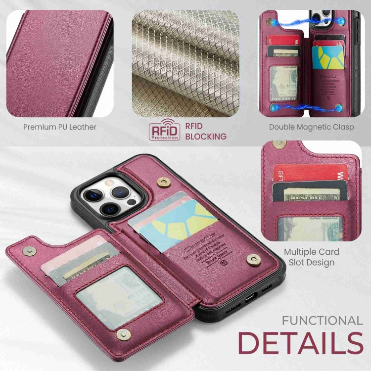 For iPhone 12 Pro Max CaseMe C22 Card Slots Holder RFID Anti-theft Phone Case(Wine Red) - free shipping - PMC Jewellery - Order now!