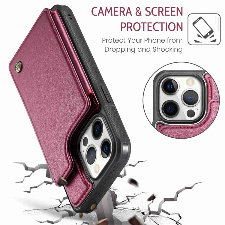 For iPhone 12 Pro Max CaseMe C22 Card Slots Holder RFID Anti-theft Phone Case(Wine Red) - free shipping - PMC Jewellery - Order now!