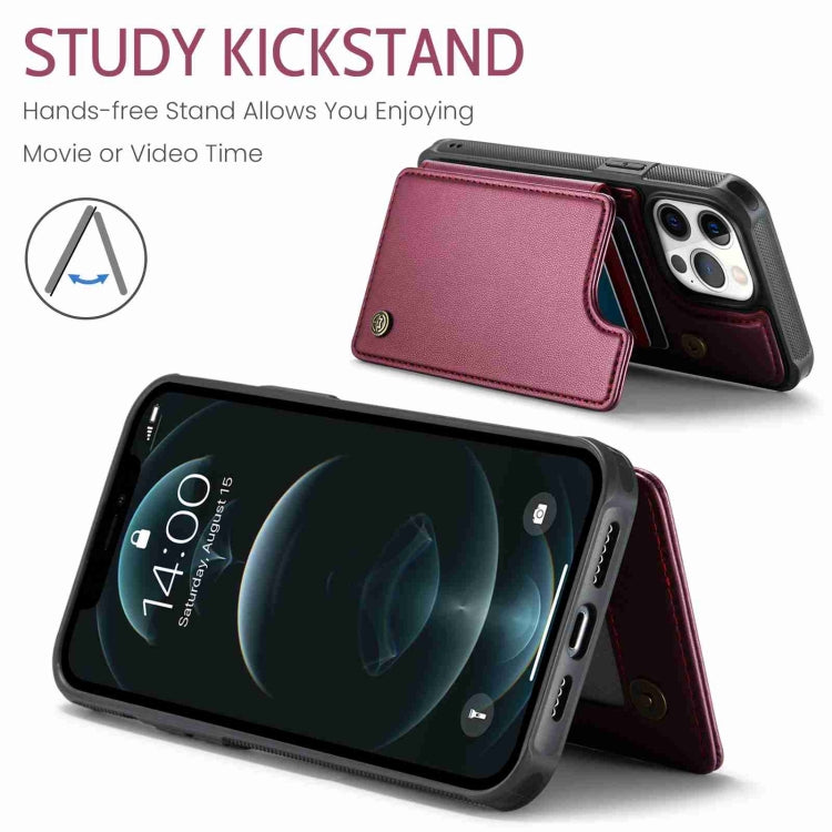 For iPhone 12 Pro Max CaseMe C22 Card Slots Holder RFID Anti-theft Phone Case(Wine Red) - free shipping - PMC Jewellery - Order now!