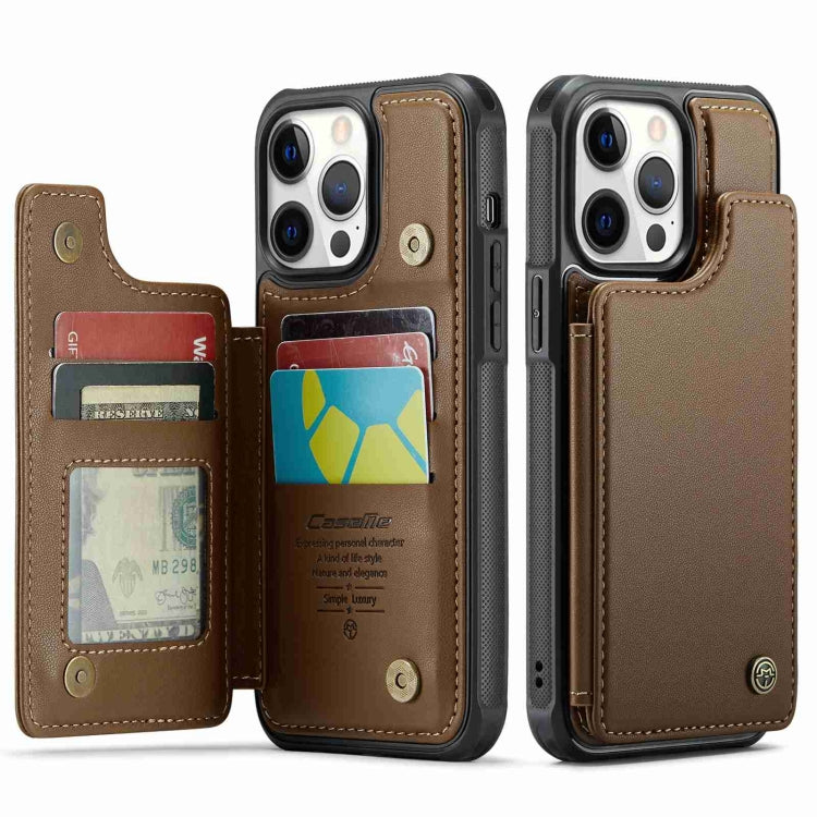 For iPhone 12 Pro Max CaseMe C22 Card Slots Holder RFID Anti-theft Phone Case(Brown) - free shipping - PMC Jewellery - Order now!