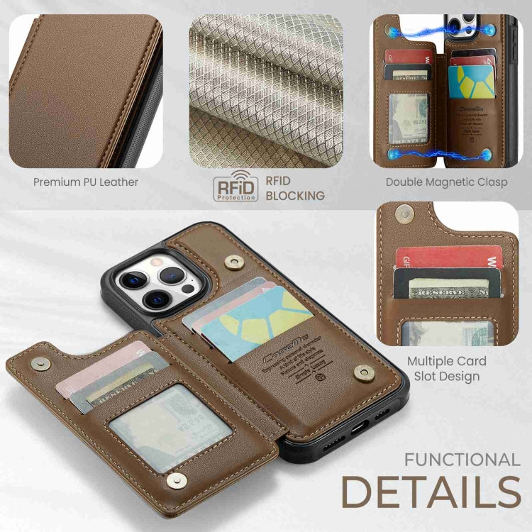 For iPhone 12 Pro Max CaseMe C22 Card Slots Holder RFID Anti-theft Phone Case(Brown) - free shipping - PMC Jewellery - Order now!