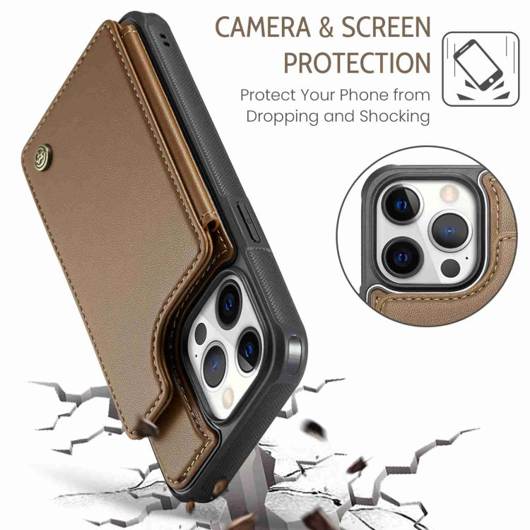 For iPhone 12 Pro Max CaseMe C22 Card Slots Holder RFID Anti-theft Phone Case(Brown) - free shipping - PMC Jewellery - Order now!