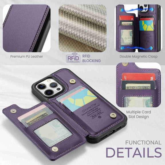 For iPhone 12 Pro Max CaseMe C22 Card Slots Holder RFID Anti-theft Phone Case(Purple)