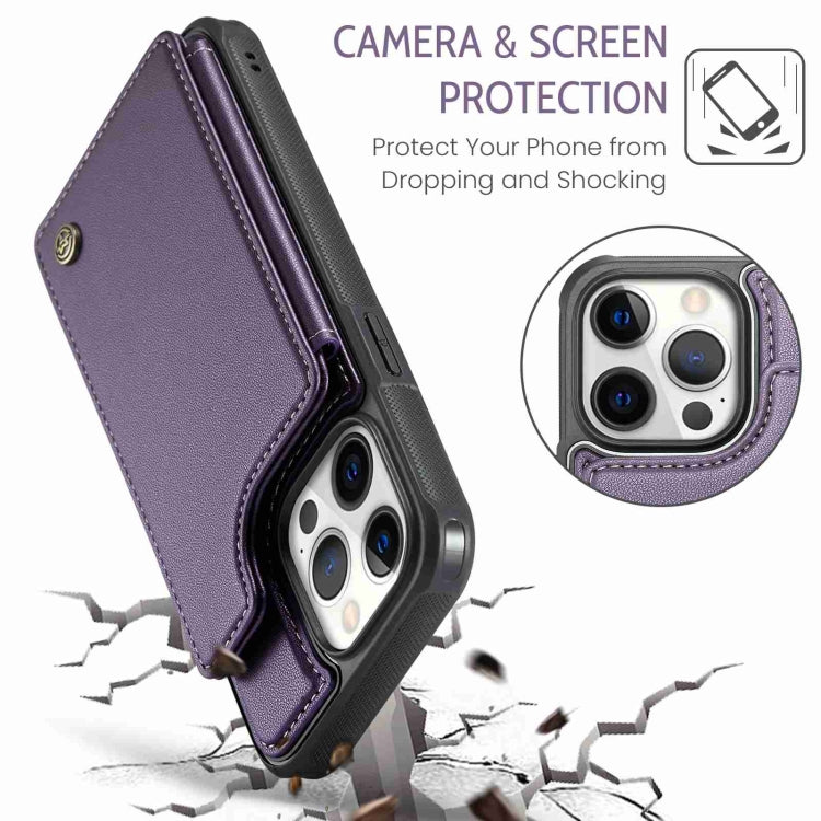 For iPhone 12 Pro Max CaseMe C22 Card Slots Holder RFID Anti-theft Phone Case(Purple)