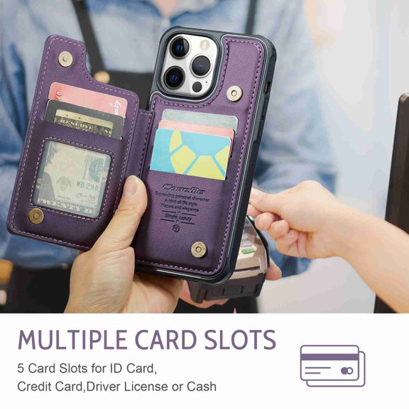 For iPhone 12 Pro Max CaseMe C22 Card Slots Holder RFID Anti-theft Phone Case(Purple)