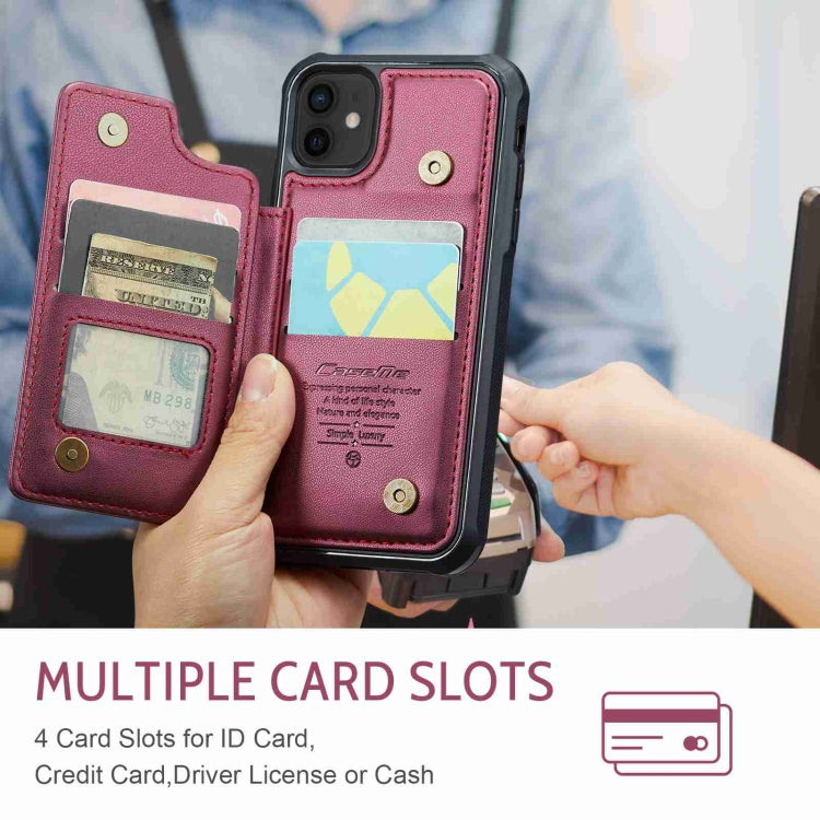 For iPhone 12 / 12 Pro CaseMe C22 Card Slots Holder RFID Anti-theft Phone Case(Wine Red) - free shipping - PMC Jewellery - Order now!
