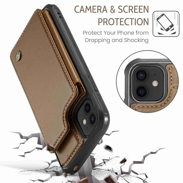 For iPhone 12 / 12 Pro CaseMe C22 Card Slots Holder RFID Anti-theft Phone Case(Brown) - free shipping - PMC Jewellery - Order now!
