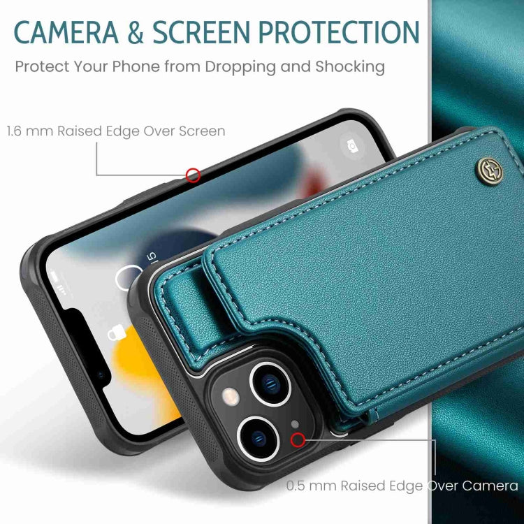 For iPhone 13 CaseMe C22 Card Slots Holder RFID Anti-theft Phone Case(Blue Green) - free shipping - PMC Jewellery - Order now!