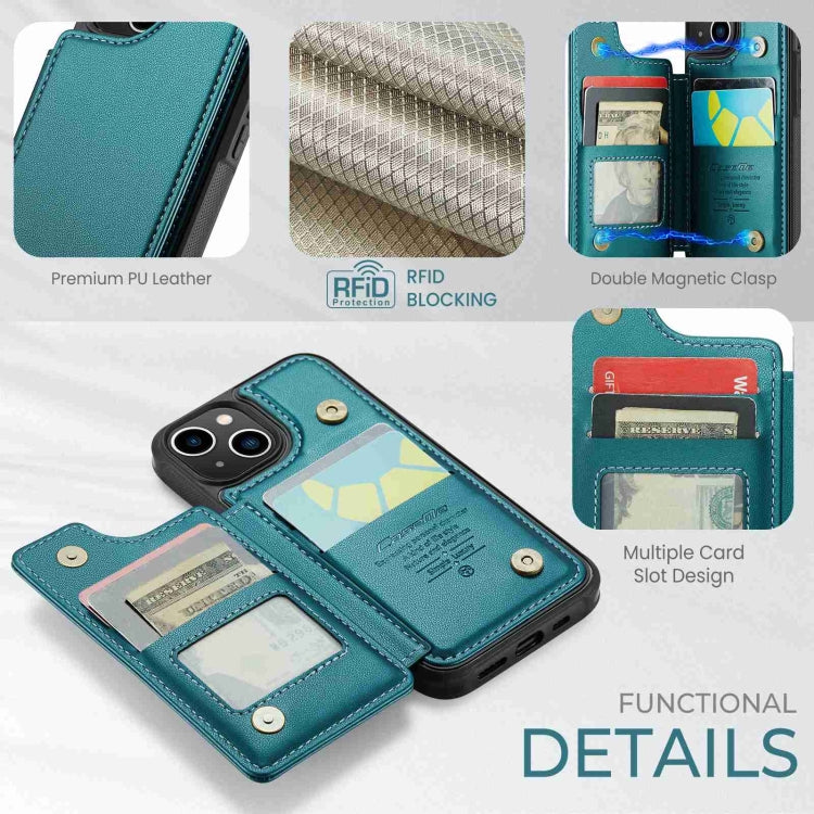 For iPhone 13 CaseMe C22 Card Slots Holder RFID Anti-theft Phone Case(Blue Green) - free shipping - PMC Jewellery - Order now!