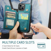 For iPhone 13 CaseMe C22 Card Slots Holder RFID Anti-theft Phone Case(Blue Green)