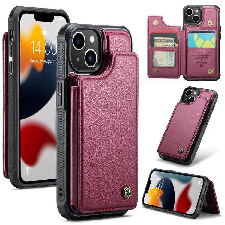 For iPhone 13 CaseMe C22 Card Slots Holder RFID Anti-theft Phone Case(Wine Red) - free shipping - PMC Jewellery - Order now!