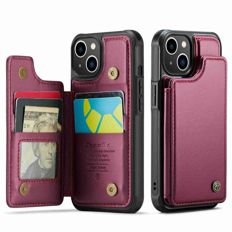 For iPhone 13 CaseMe C22 Card Slots Holder RFID Anti-theft Phone Case(Wine Red) - free shipping - PMC Jewellery - Order now!