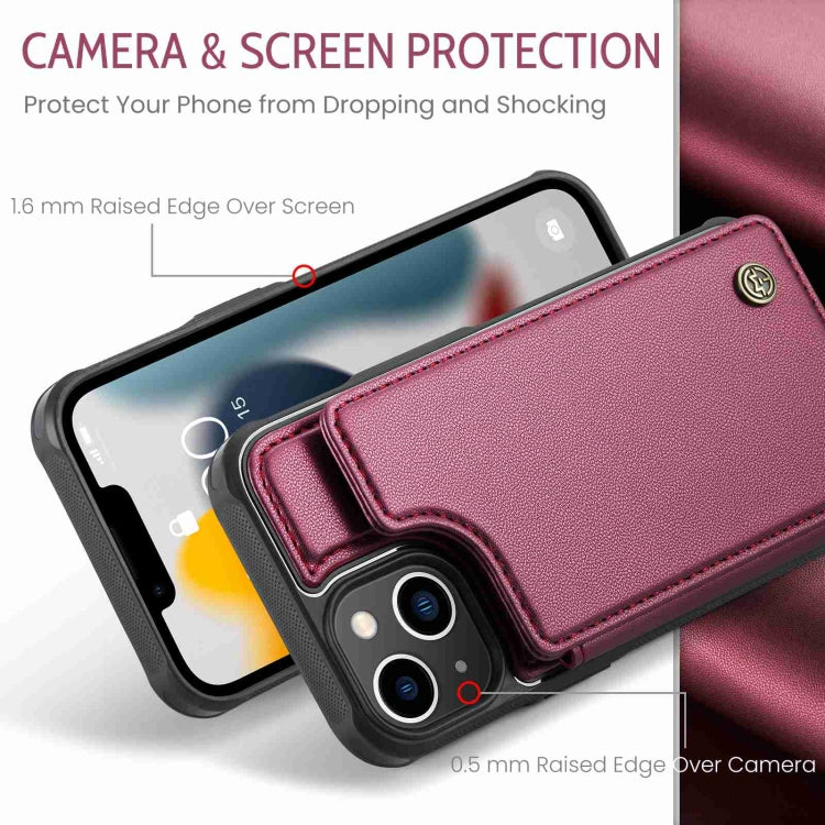 For iPhone 13 CaseMe C22 Card Slots Holder RFID Anti-theft Phone Case(Wine Red) - free shipping - PMC Jewellery - Order now!