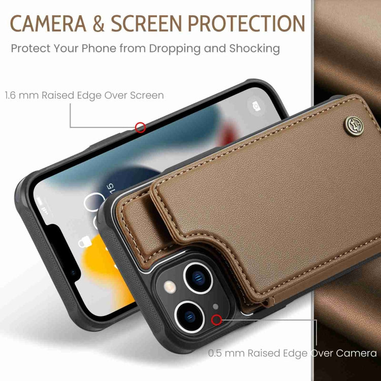For iPhone 13 CaseMe C22 Card Slots Holder RFID Anti-theft Phone Case(Brown) - free shipping - PMC Jewellery - Order now!