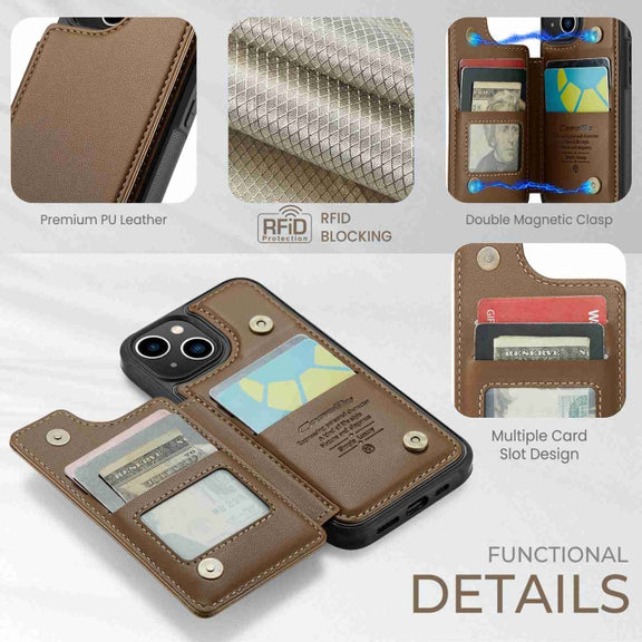 For iPhone 13 CaseMe C22 Card Slots Holder RFID Anti-theft Phone Case(Brown)