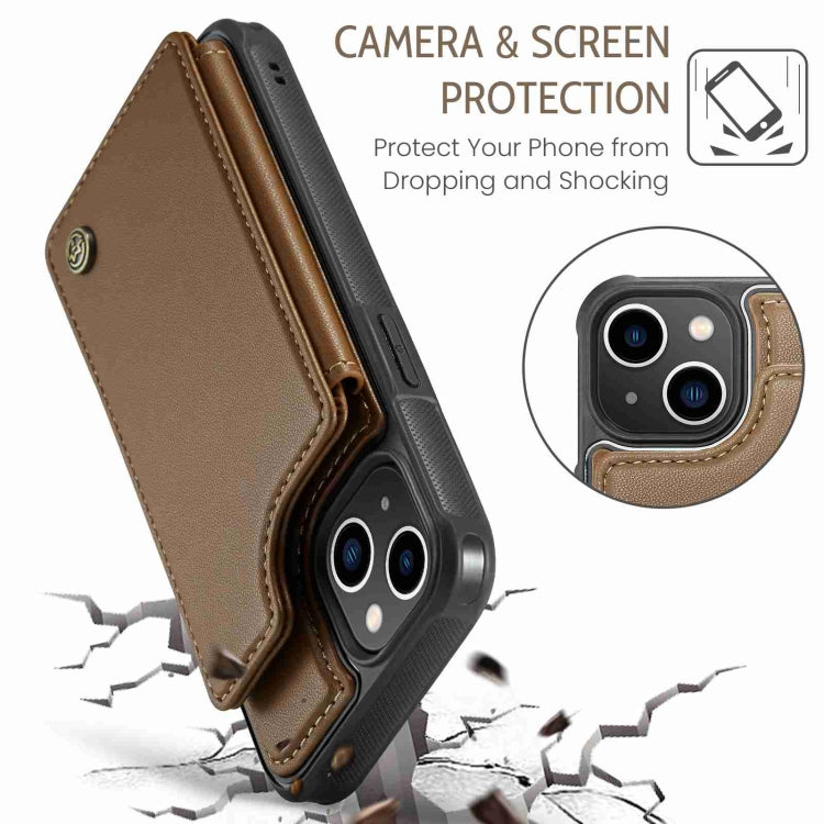For iPhone 13 CaseMe C22 Card Slots Holder RFID Anti-theft Phone Case(Brown) - free shipping - PMC Jewellery - Order now!